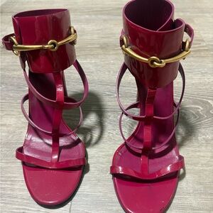 Gucci Burgundy Strappy Heels with Gold Accent